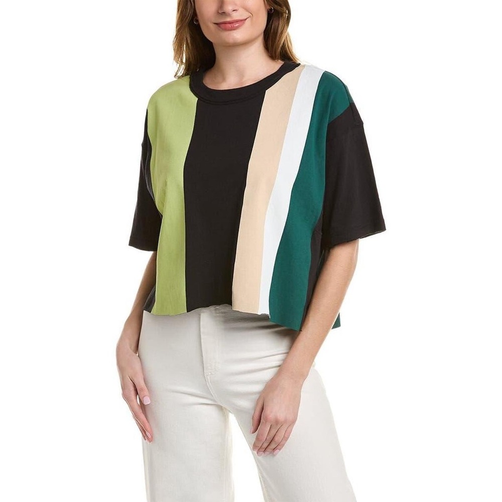 FP Movement Cropped Colorblock Short Sleeve Tee - Black, Green & Cream